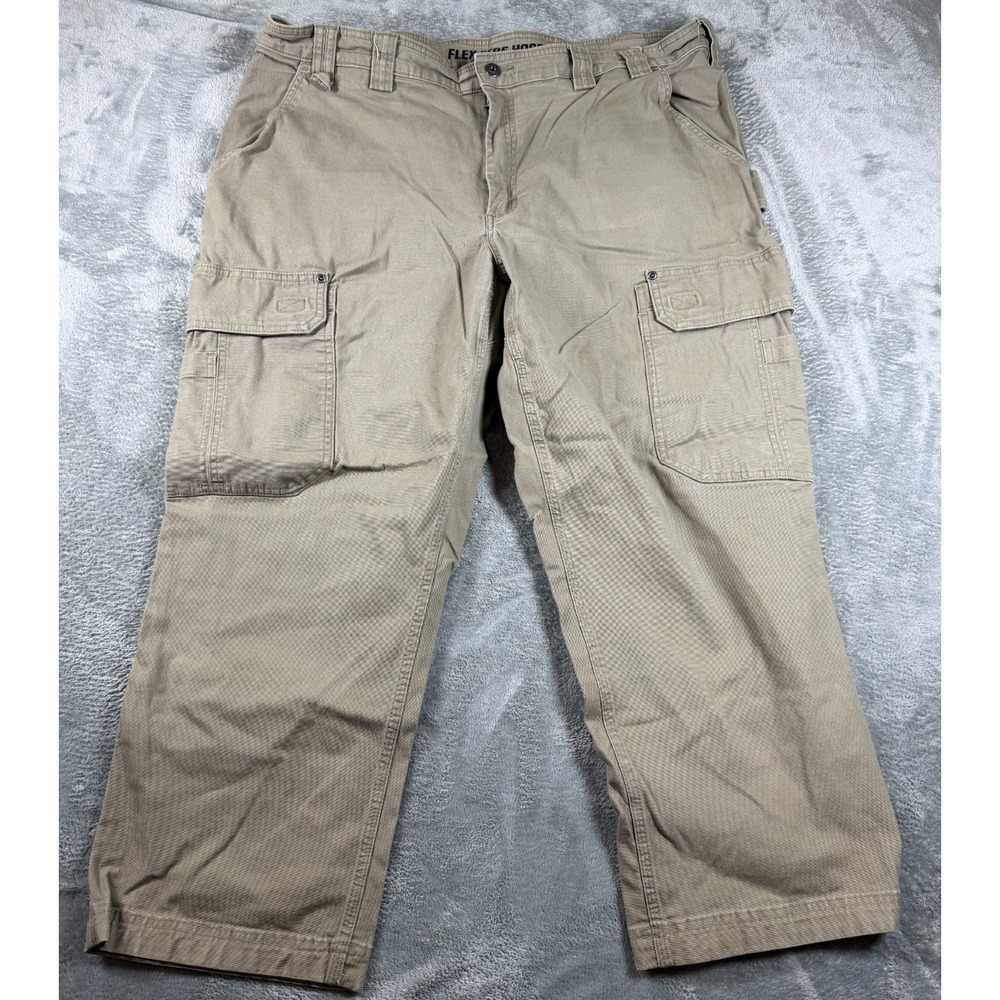 Duluth Trading Flex Fire Hose Cargo Pants 44x27 Khaki Work Utility Canvas